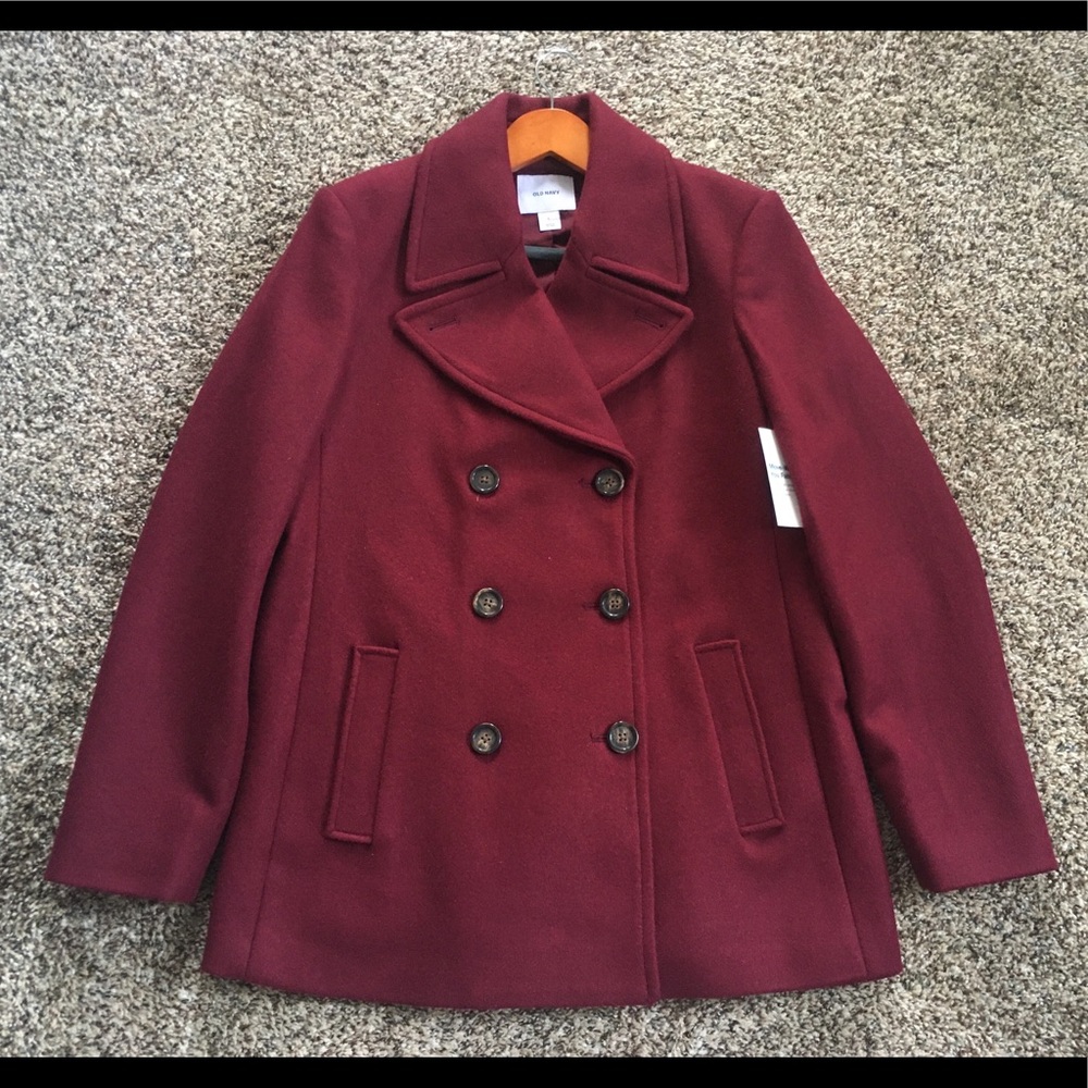 Old Navy Burgundy Soft Brushed Peacoat Sz L NEW